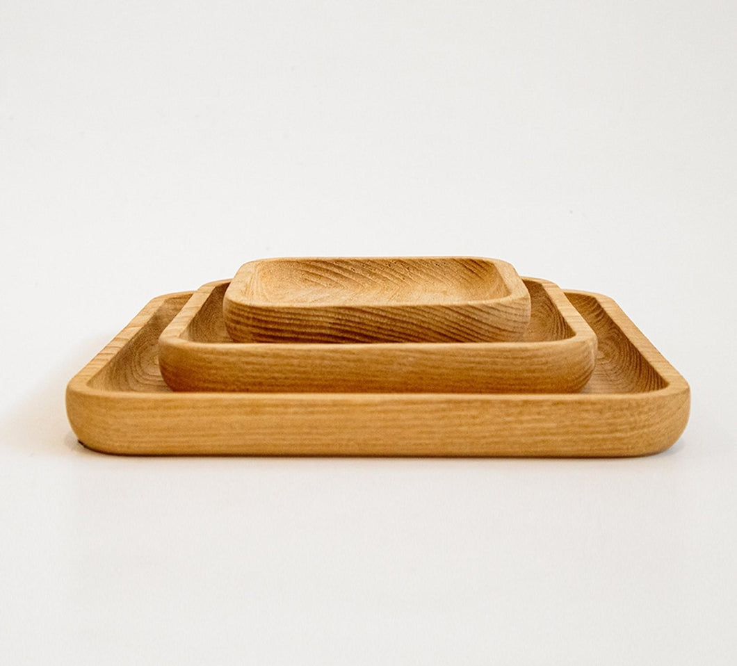Square Wooden Plate Set of 3