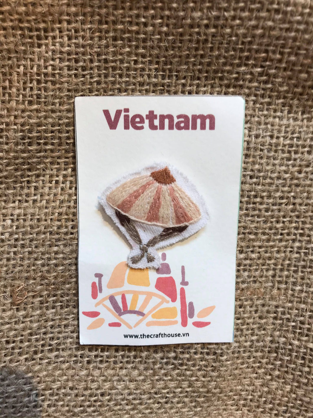 Vietnamese Conical Leaf Hat Embroidered Pin
