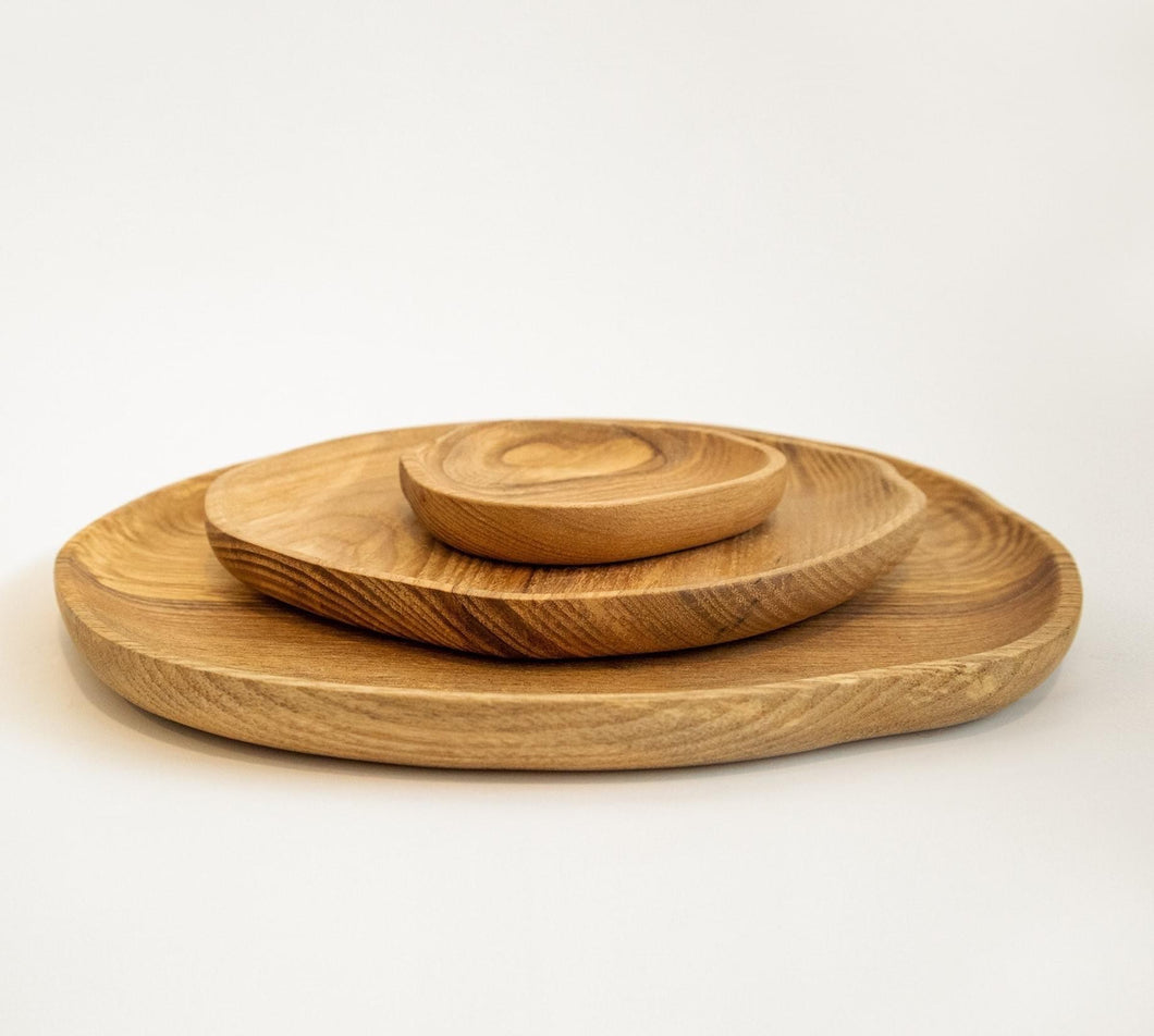 Round Wooden Plate Set of 3